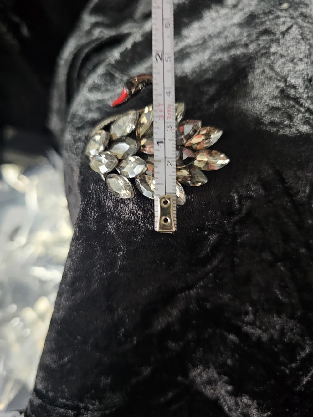 Crystal Swan Brooch Pin - Clear and Black Accent
